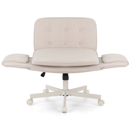 Artiss Criss Cross Chair with Wheels & Adjustable Armrests, Ergonomic Cross Legged Office Desk Chair PU OCHAIR-L-2018-BG