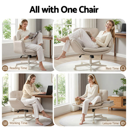 Artiss Criss Cross Chair with Wheels & Adjustable Armrests, Ergonomic Cross Legged Office Desk Chair PU OCHAIR-L-2018-BG