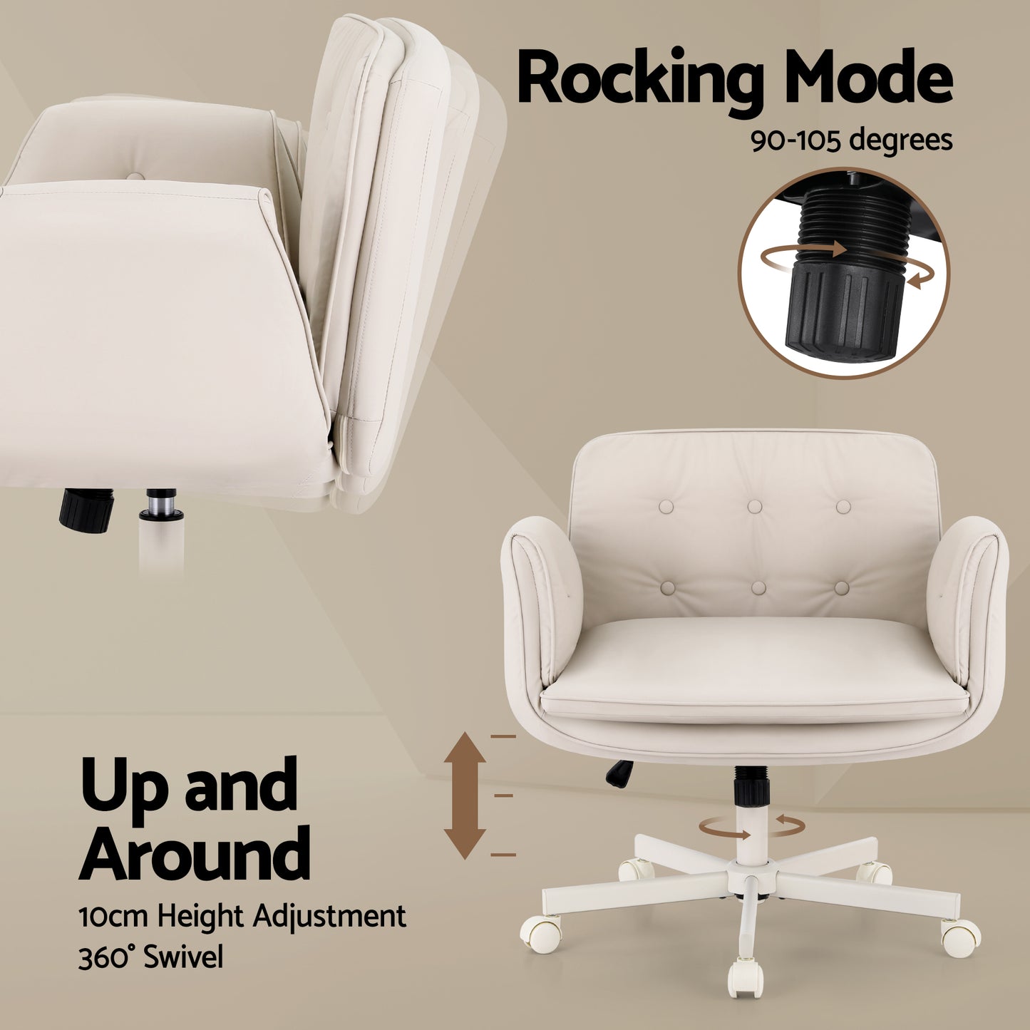 Artiss Criss Cross Chair with Wheels & Adjustable Armrests, Ergonomic Cross Legged Office Desk Chair PU OCHAIR-L-2018-BG
