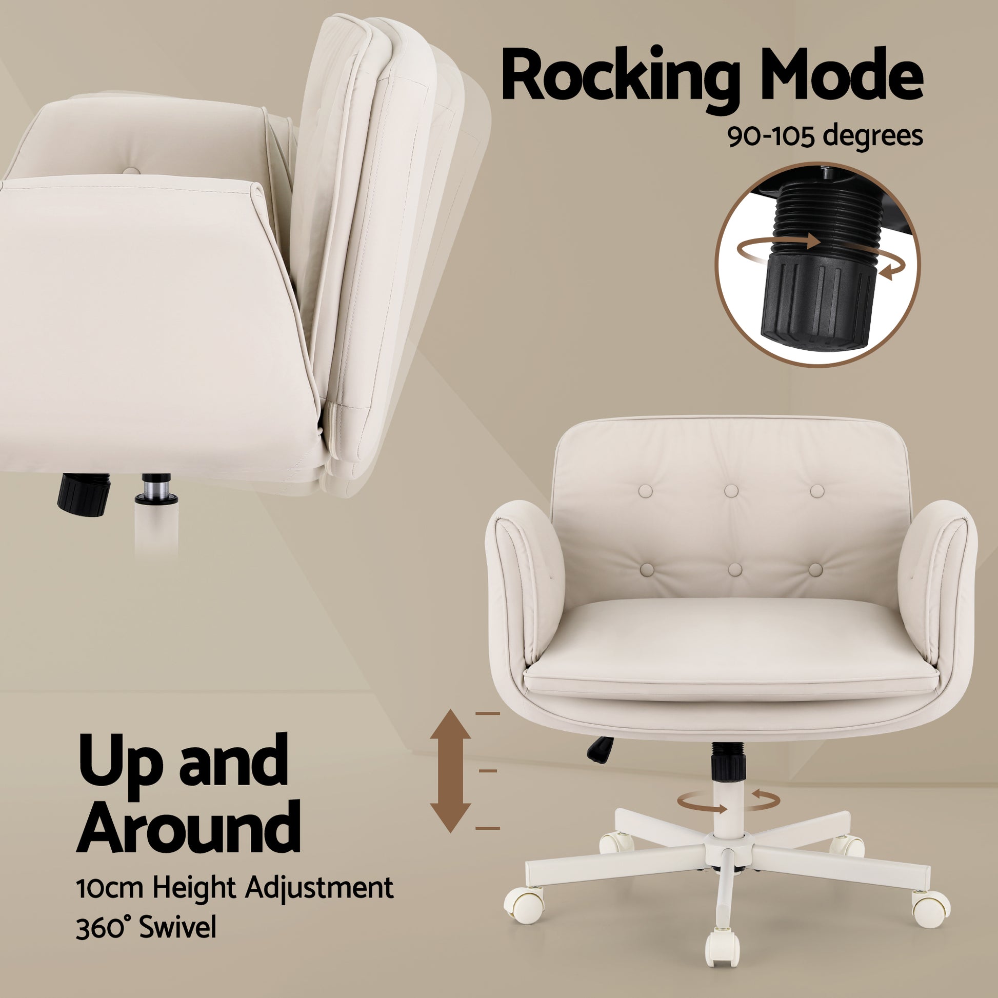 Artiss Criss Cross Chair with Wheels & Adjustable Armrests, Ergonomic Cross Legged Office Desk Chair PU OCHAIR-L-2018-BG