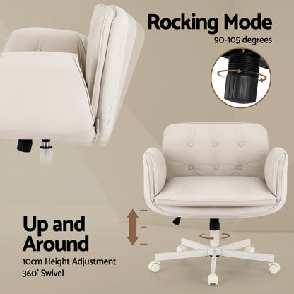 Artiss Criss Cross Chair with Wheels & Adjustable Armrests, Ergonomic Cross Legged Office Desk Chair PU OCHAIR-L-2018-BG