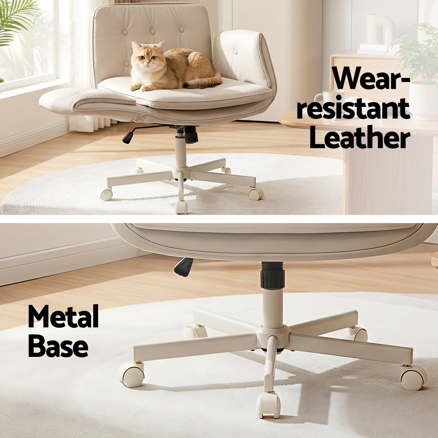 Artiss Criss Cross Chair with Wheels & Adjustable Armrests, Ergonomic Cross Legged Office Desk Chair PU OCHAIR-L-2018-BG