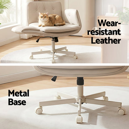 Artiss Criss Cross Chair with Wheels & Adjustable Armrests, Ergonomic Cross Legged Office Desk Chair PU OCHAIR-L-2018-BG