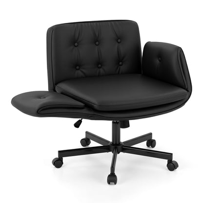 Artiss Criss Cross Chair with Wheels & Adjustable Armrests, Ergonomic Cross Legged Office Desk Chair PU OCHAIR-L-2018-BK
