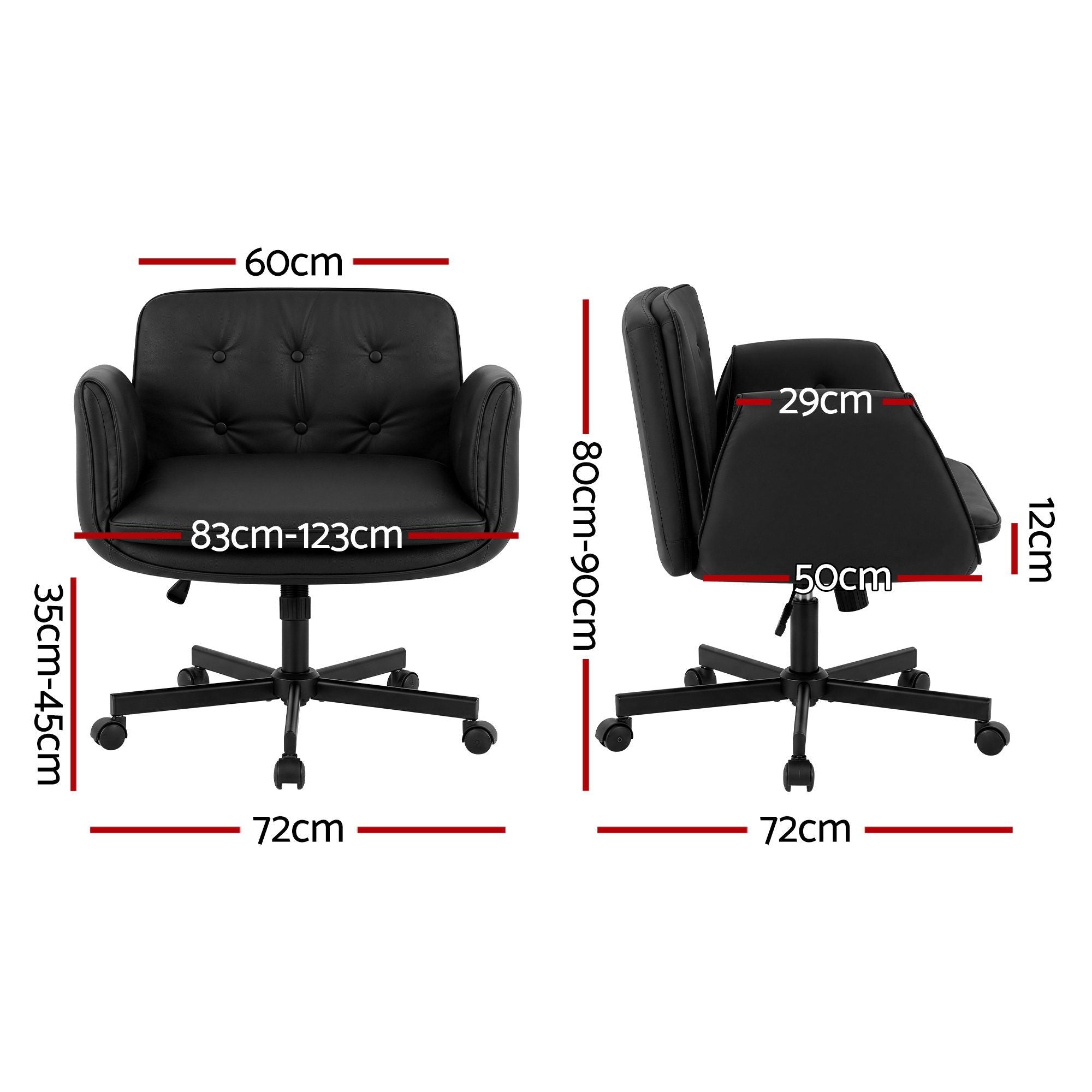 Artiss Criss Cross Chair with Wheels & Adjustable Armrests, Ergonomic Cross Legged Office Desk Chair PU Leather Vanity Chair Swivel for Home, Make Up, Bedroom, Computer, Black
