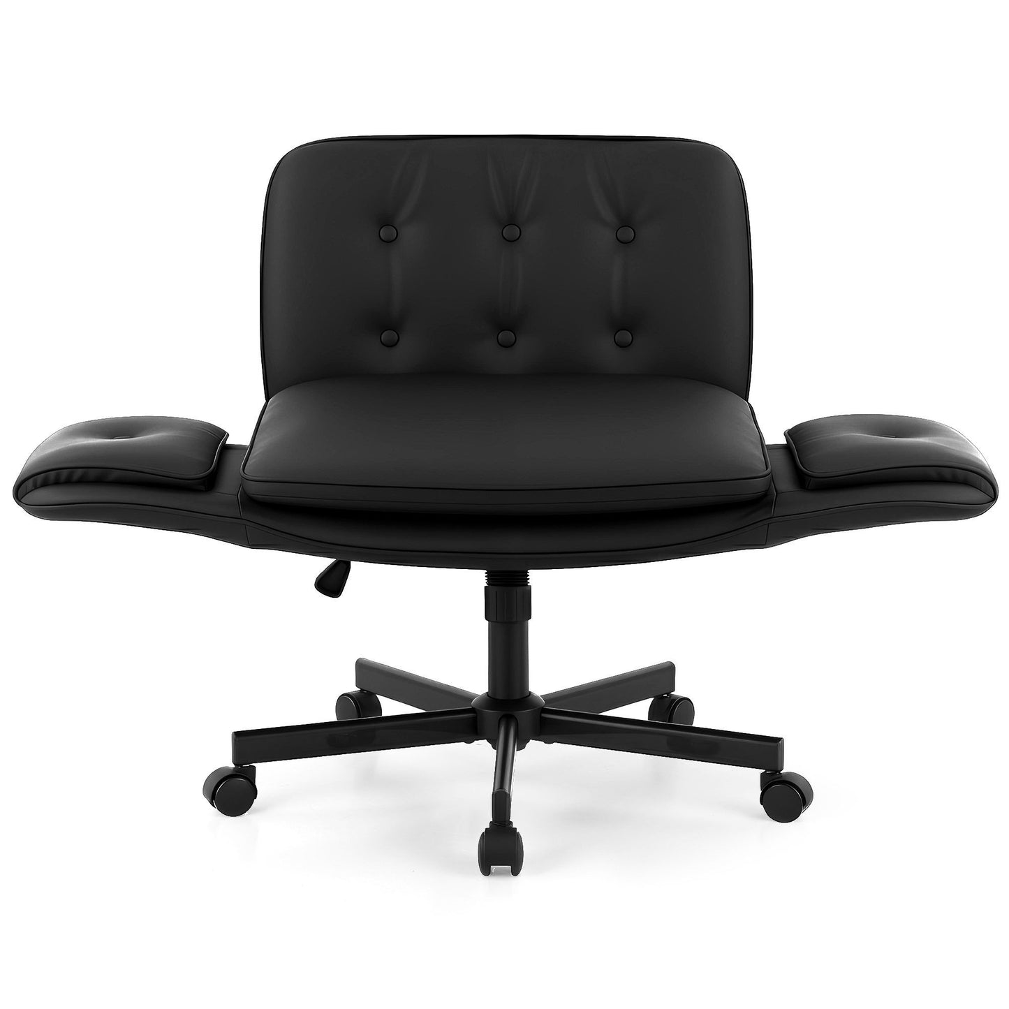 Artiss Criss Cross Chair with Wheels & Adjustable Armrests, Ergonomic Cross Legged Office Desk Chair PU OCHAIR-L-2018-BK