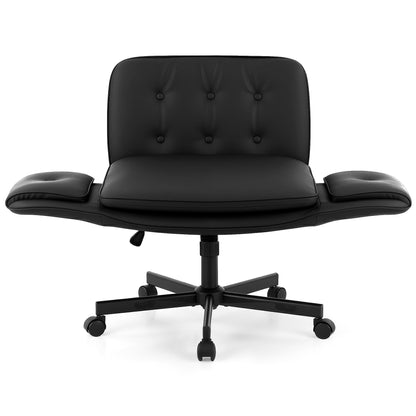 Artiss Criss Cross Chair with Wheels & Adjustable Armrests, Ergonomic Cross Legged Office Desk Chair PU OCHAIR-L-2018-BK