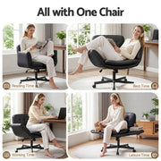 Artiss Criss Cross Chair with Wheels & Adjustable Armrests, Ergonomic Cross Legged Office Desk Chair PU Leather Vanity Chair Swivel for Home, Make Up, Bedroom, Computer, Black