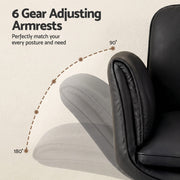Artiss Criss Cross Chair with Wheels & Adjustable Armrests, Ergonomic Cross Legged Office Desk Chair PU Leather Vanity Chair Swivel for Home, Make Up, Bedroom, Computer, Black