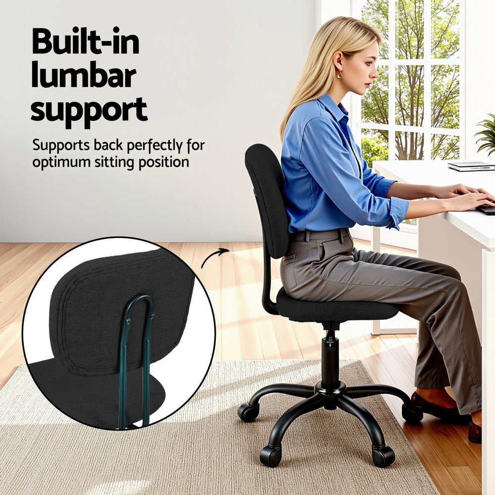Artiss Armless Office Chair with Wheels, Ergonomic 360 degrees Swivel Home Office Desk Chair, Height OCHAIR-M-1142-BK