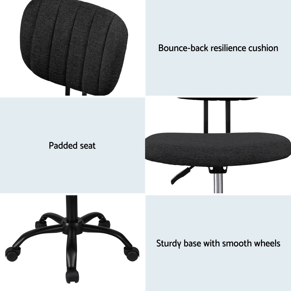 Artiss Armless Office Chair with Wheels, Ergonomic 360 degrees Swivel Home Office Desk Chair, Height OCHAIR-M-1142-BK