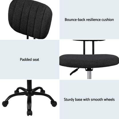 Artiss Armless Office Chair with Wheels, Ergonomic 360 degrees Swivel Home Office Desk Chair, Height OCHAIR-M-1142-BK