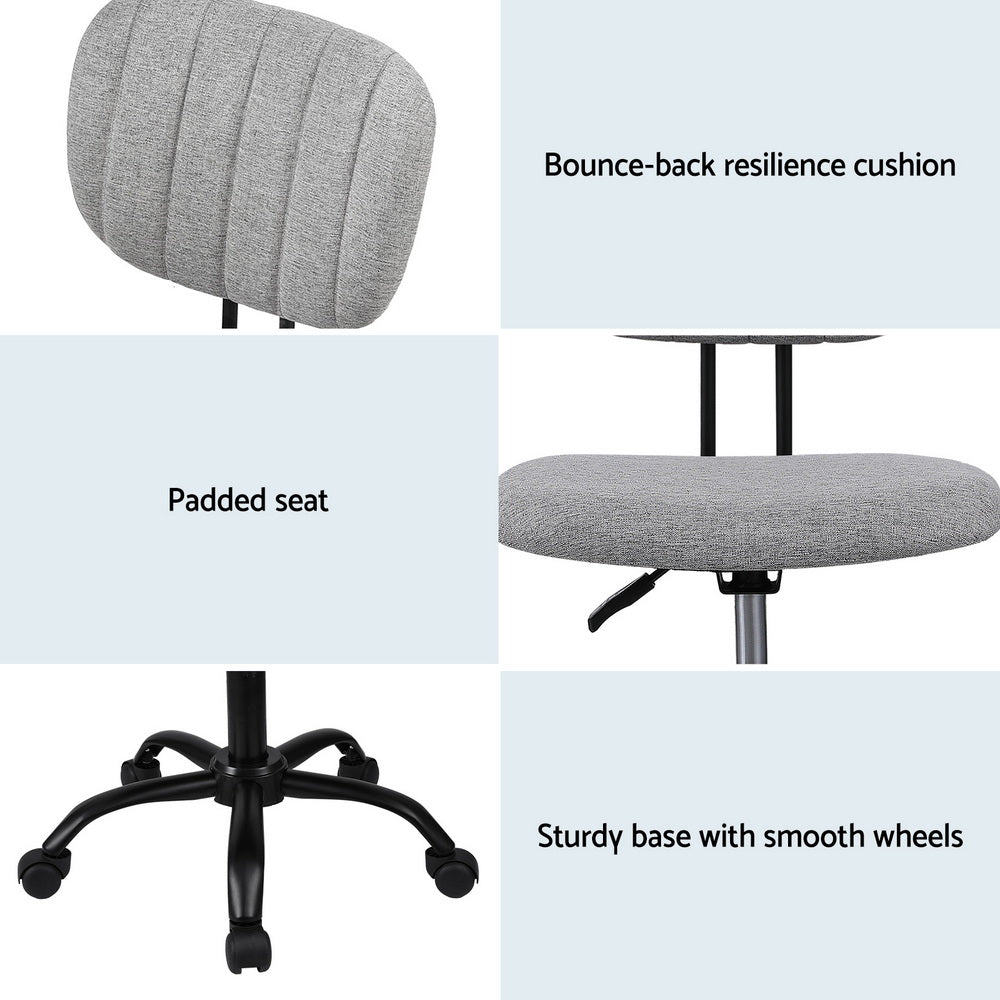 Artiss Armless Office Chair with Wheels, Ergonomic 360 degrees Swivel Home Office Desk Chair, Height OCHAIR-M-1142-GY