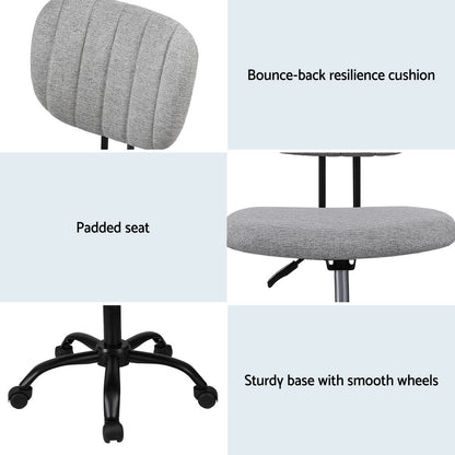 Artiss Armless Office Chair with Wheels, Ergonomic 360 degrees Swivel Home Office Desk Chair, Height OCHAIR-M-1142-GY