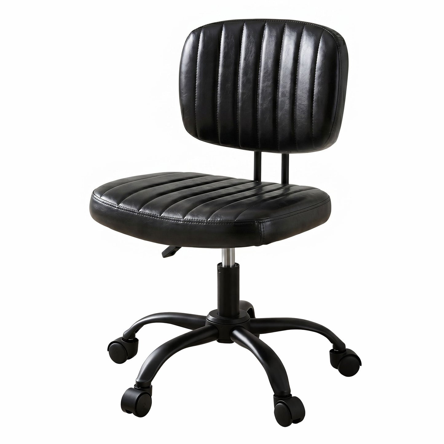 Artiss Armless Office Chair with Wheels, Ergonomic PU Leather Office Desk Chair, Height Adjustable 360 OCHAIR-M-1142-PU-BK