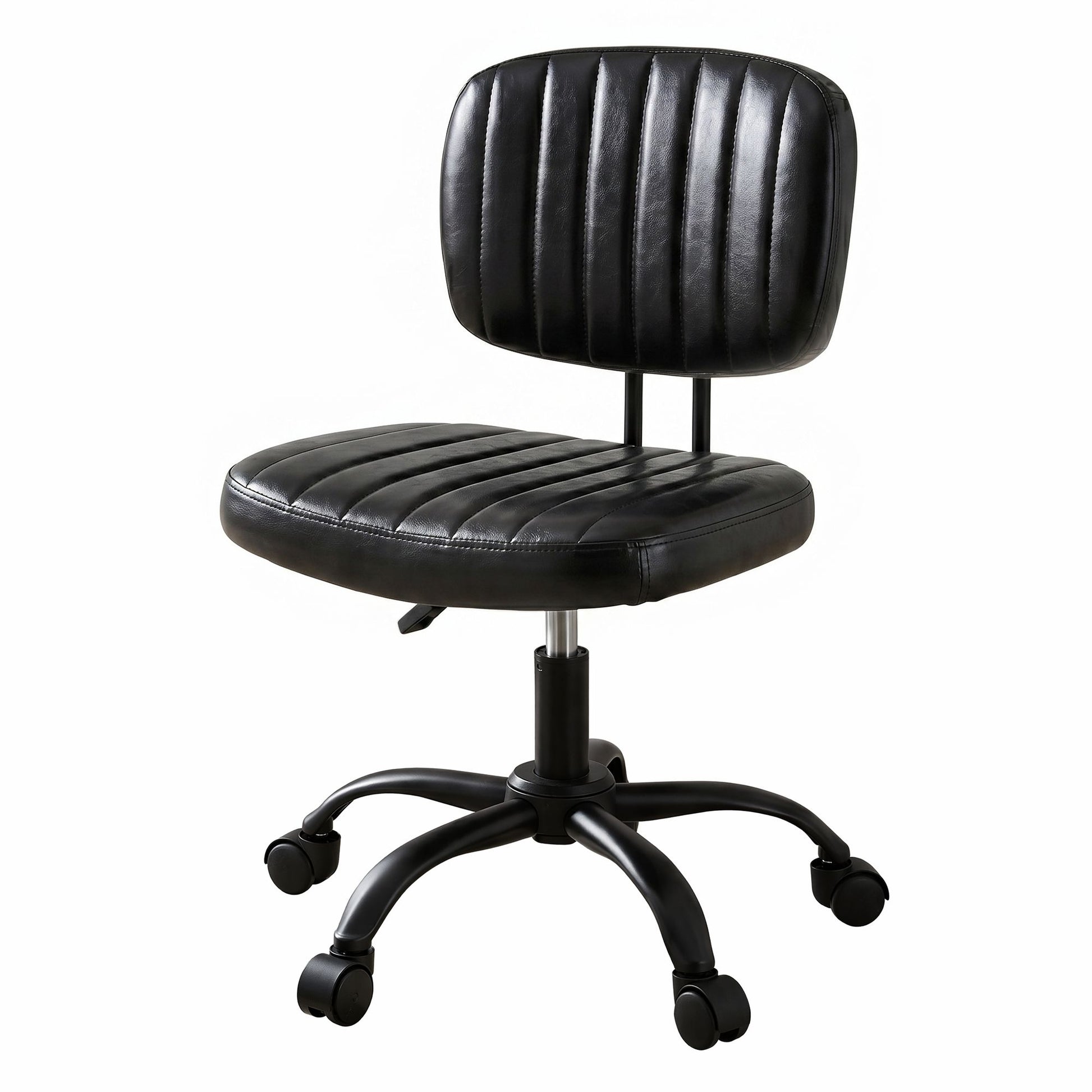 Artiss Armless Office Chair with Wheels, Ergonomic PU Leather Office Desk Chair, Height Adjustable 360 OCHAIR-M-1142-PU-BK