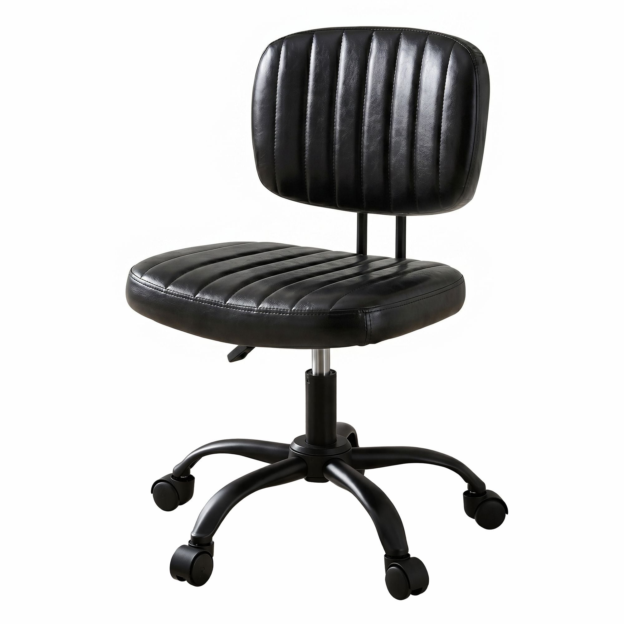 Artiss Armless Office Chair with Wheels, Ergonomic PU Leather Office Desk Chair, Height Adjustable 360° Swivel Computer Task Chair for Home Office, Study Room & Small Space, Black