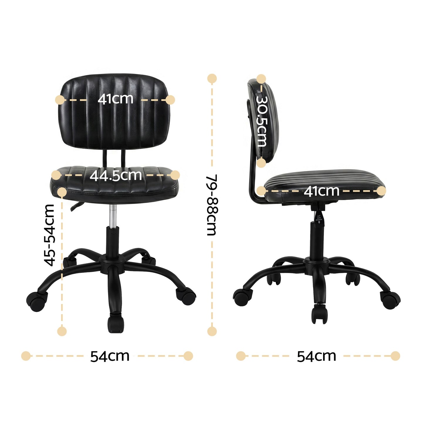 Artiss Armless Office Chair with Wheels, Ergonomic PU Leather Office Desk Chair, Height Adjustable 360 OCHAIR-M-1142-PU-BK