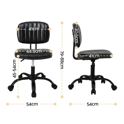 Artiss Armless Office Chair with Wheels, Ergonomic PU Leather Office Desk Chair, Height Adjustable 360 OCHAIR-M-1142-PU-BK