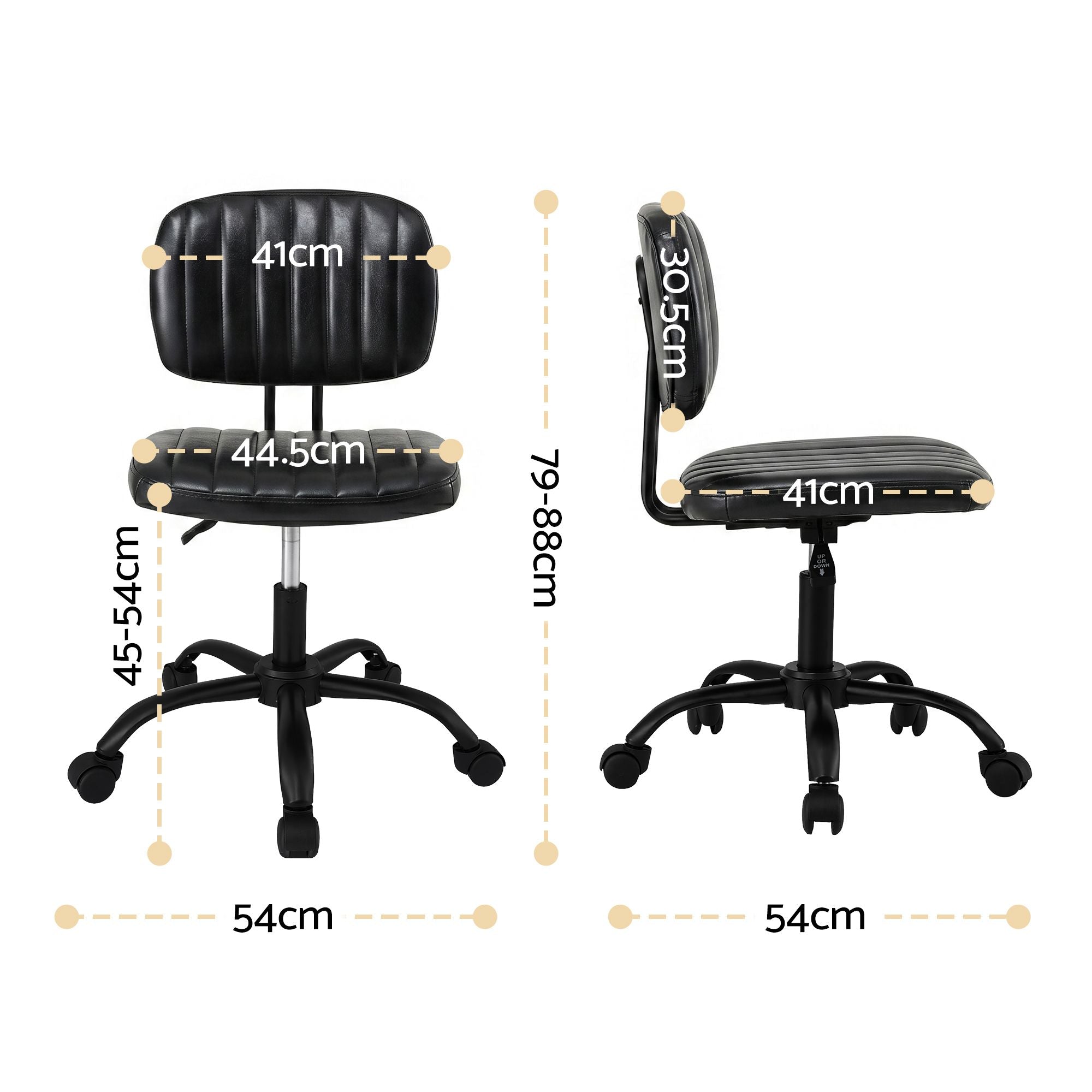 Artiss Armless Office Chair with Wheels, Ergonomic PU Leather Office Desk Chair, Height Adjustable 360° Swivel Computer Task Chair for Home Office, Study Room & Small Space, Black