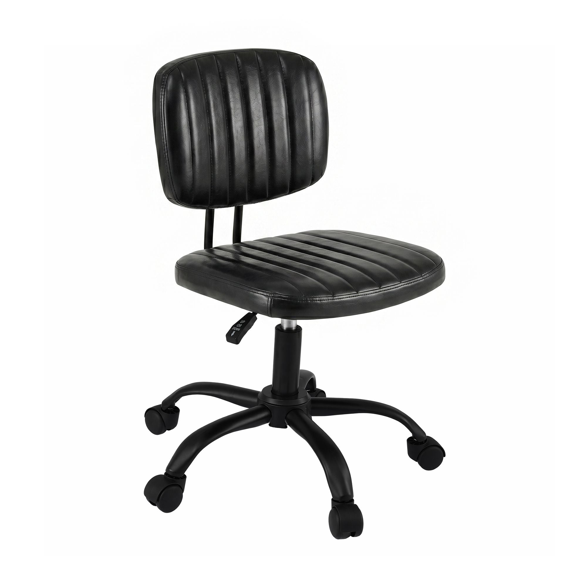 Artiss Armless Office Chair with Wheels, Ergonomic PU Leather Office Desk Chair, Height Adjustable 360° Swivel Computer Task Chair for Home Office, Study Room & Small Space, Black
