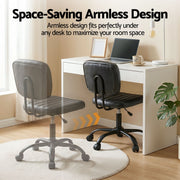 Artiss Armless Office Chair with Wheels, Ergonomic PU Leather Office Desk Chair, Height Adjustable 360° Swivel Computer Task Chair for Home Office, Study Room & Small Space, Black
