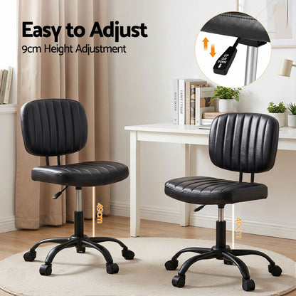 Artiss Armless Office Chair with Wheels, Ergonomic PU Leather Office Desk Chair, Height Adjustable 360 OCHAIR-M-1142-PU-BK