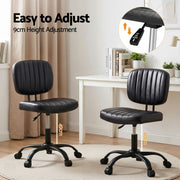 Artiss Armless Office Chair with Wheels, Ergonomic PU Leather Office Desk Chair, Height Adjustable 360° Swivel Computer Task Chair for Home Office, Study Room & Small Space, Black