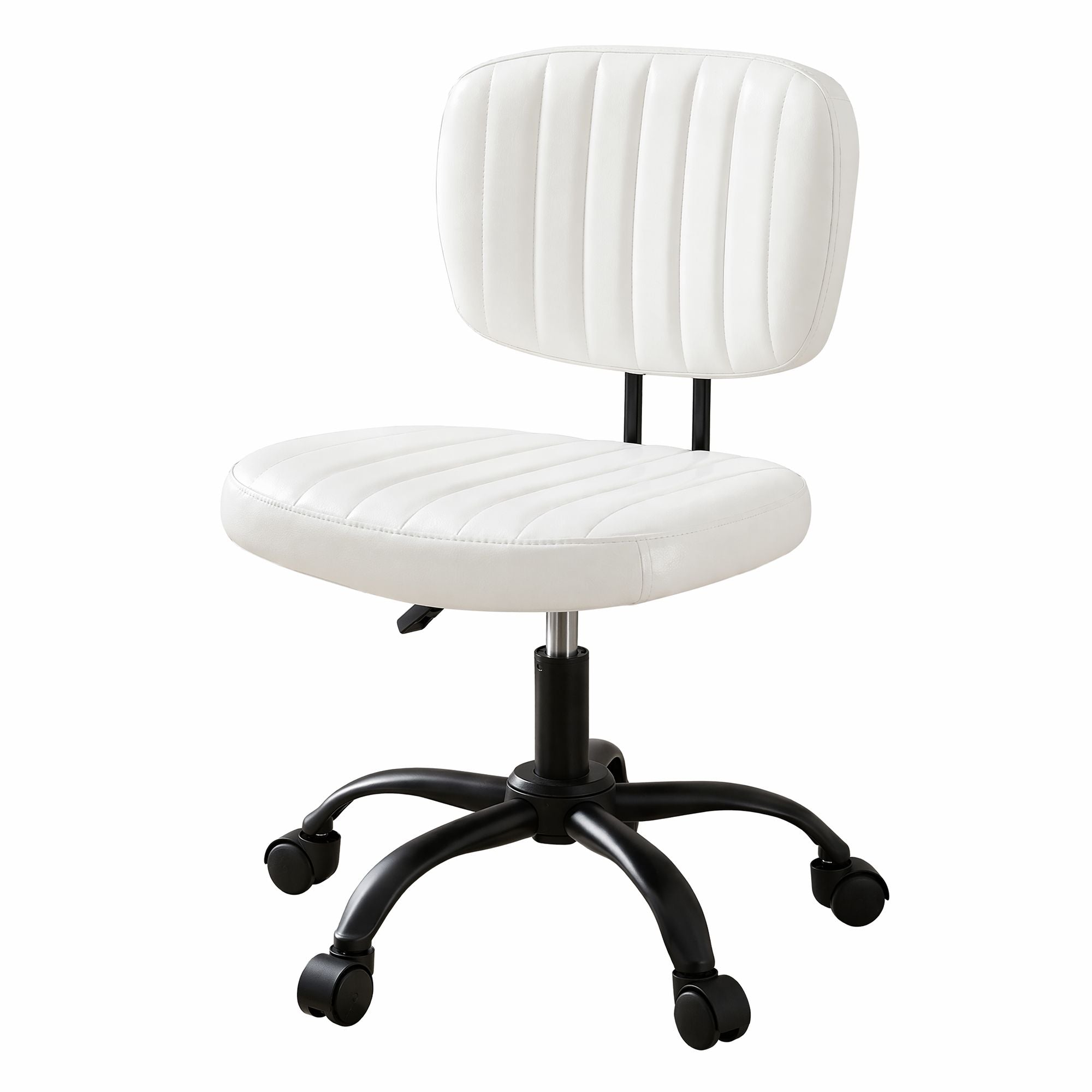 Artiss Armless Office Chair with Wheels, Ergonomic PU Leather Office Desk Chair, Height Adjustable 360° Swivel Computer Task Chair for Home Office, Study Room & Small Space, White
