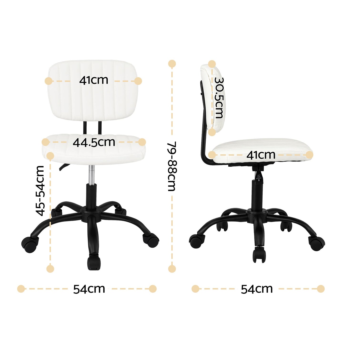 Artiss Armless Office Chair with Wheels, Ergonomic PU Leather Office Desk Chair, Height Adjustable 360 OCHAIR-M-1142-PU-WH