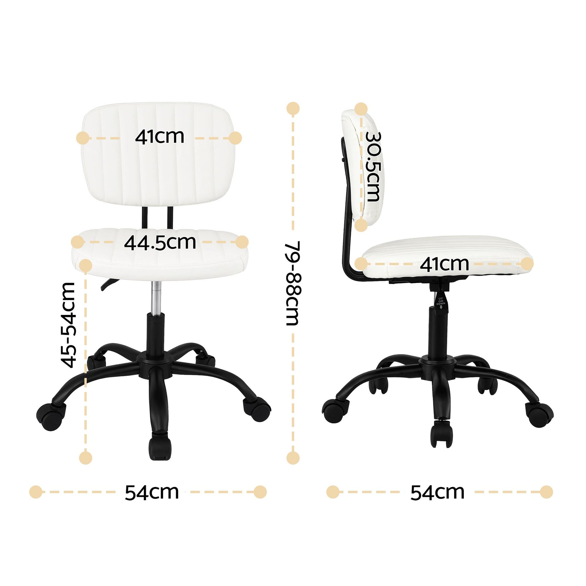 Artiss Armless Office Chair with Wheels, Ergonomic PU Leather Office Desk Chair, Height Adjustable 360 OCHAIR-M-1142-PU-WH