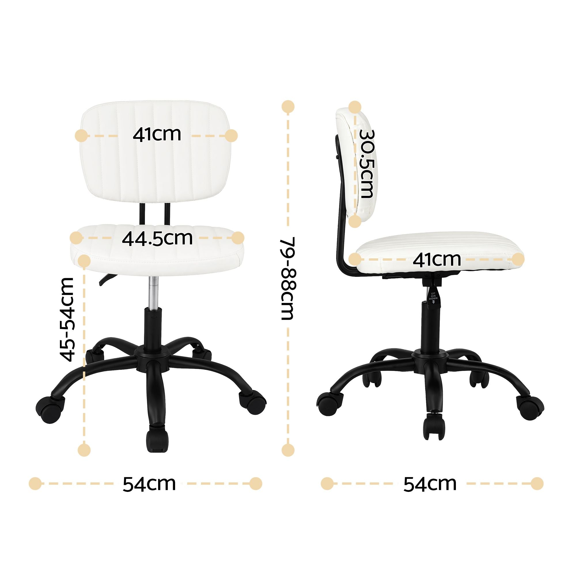 Artiss Armless Office Chair with Wheels, Ergonomic PU Leather Office Desk Chair, Height Adjustable 360° Swivel Computer Task Chair for Home Office, Study Room & Small Space, White