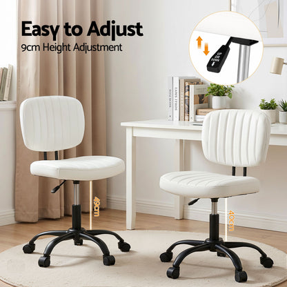 Artiss Armless Office Chair with Wheels, Ergonomic PU Leather Office Desk Chair, Height Adjustable 360 OCHAIR-M-1142-PU-WH