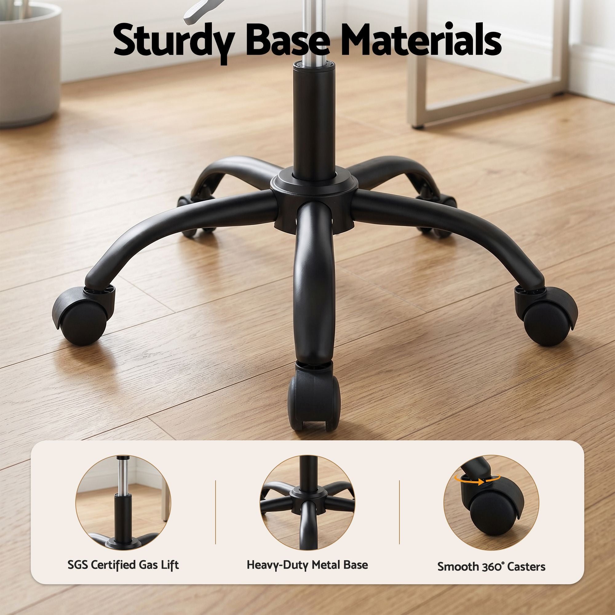 Artiss Armless Office Chair with Wheels, Ergonomic PU Leather Office Desk Chair, Height Adjustable 360° Swivel Computer Task Chair for Home Office, Study Room & Small Space, White