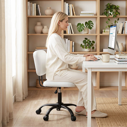 Artiss Armless Office Chair with Wheels, Ergonomic PU Leather Office Desk Chair, Height Adjustable 360 OCHAIR-M-1142-PU-WH