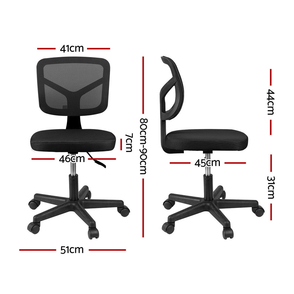 Artiss Armless Office Chair with Wheels, Ergonomic 360 degrees Swivel Home Office Desk Chair, Height OCHAIR-M-2421-BK