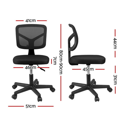 Artiss Armless Office Chair with Wheels, Ergonomic 360 degrees Swivel Home Office Desk Chair, Height OCHAIR-M-2421-BK