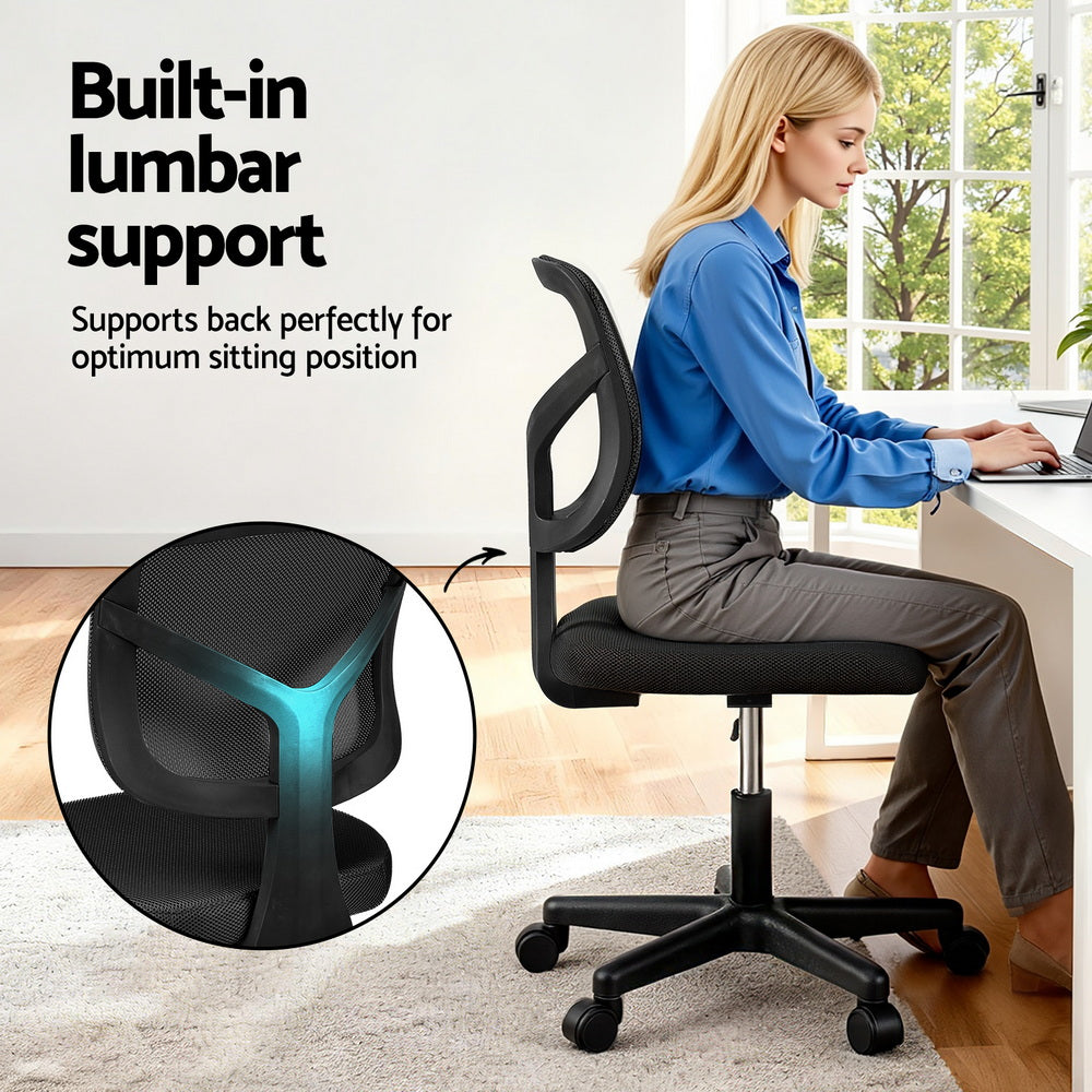 Artiss Armless Office Chair with Wheels, Ergonomic 360 degrees Swivel Home Office Desk Chair, Height OCHAIR-M-2421-BK