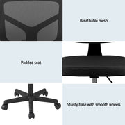 Artiss Armless Office Chair with Wheels, Ergonomic 360 degrees Swivel Home Office Desk Chair, Height OCHAIR-M-2421-BK