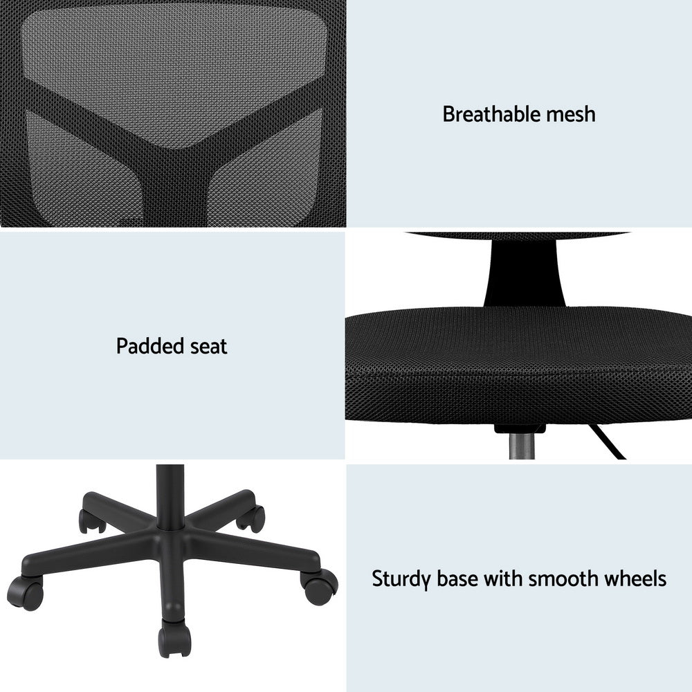 Artiss Armless Office Chair with Wheels, Ergonomic 360 degrees Swivel Home Office Desk Chair, Height OCHAIR-M-2421-BK