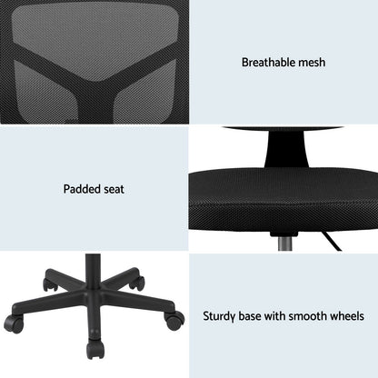 Artiss Armless Office Chair with Wheels, Ergonomic 360 degrees Swivel Home Office Desk Chair, Height OCHAIR-M-2421-BK