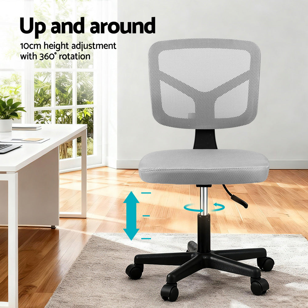 Artiss Armless Office Chair with Wheels, Ergonomic 360 degrees Swivel Home Office Desk Chair, Height OCHAIR-M-2421-GY