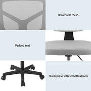 Artiss Armless Office Chair with Wheels, Ergonomic 360 degrees Swivel Home Office Desk Chair, Height OCHAIR-M-2421-GY