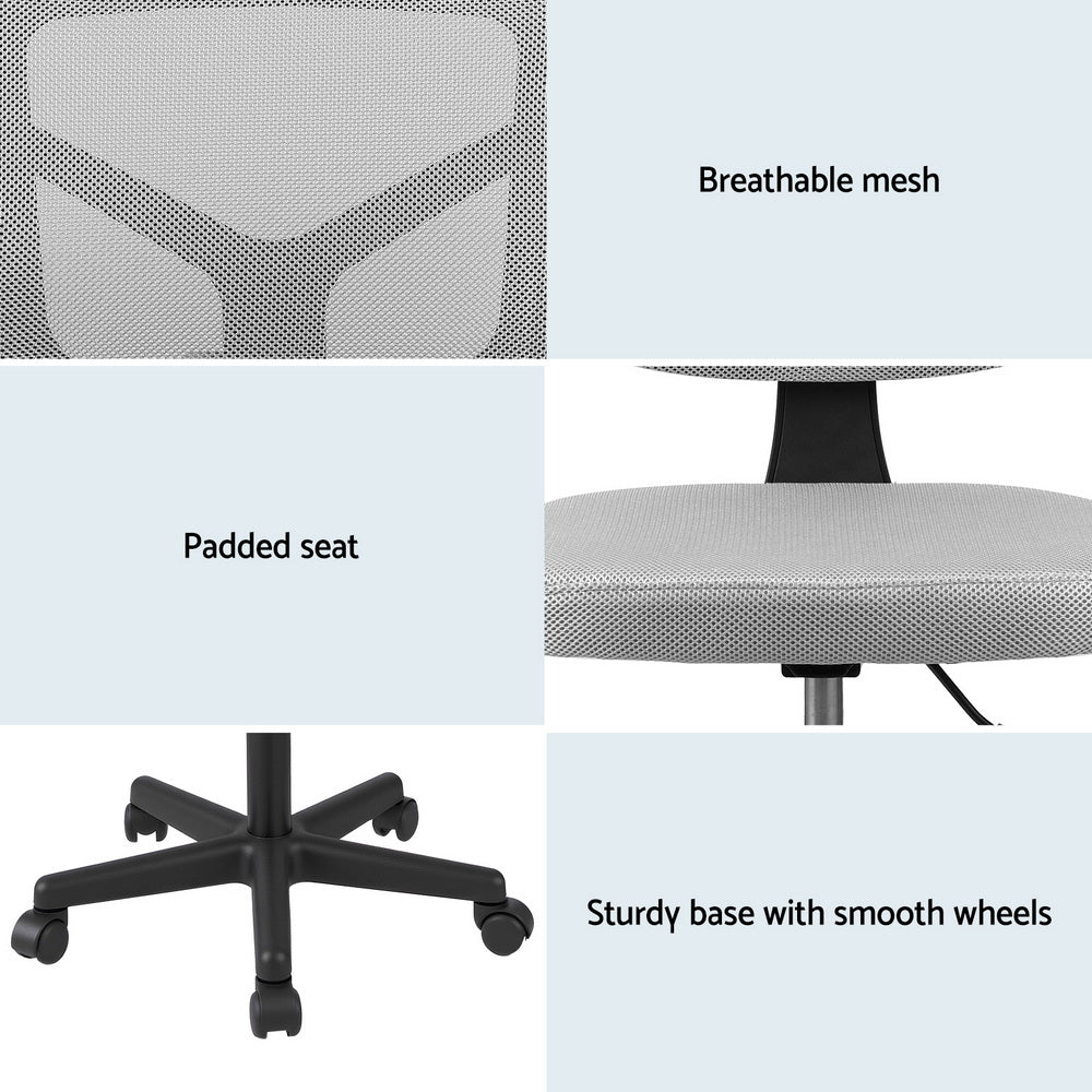 Artiss Armless Office Chair with Wheels, Ergonomic 360 degrees Swivel Home Office Desk Chair, Height OCHAIR-M-2421-GY