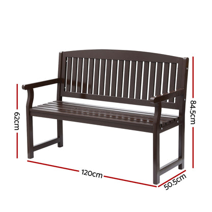 Gardeon Outdoor Garden Bench Wooden 2 Seater Lounge Chair Patio Furniture Brown ODB-4412B-BR