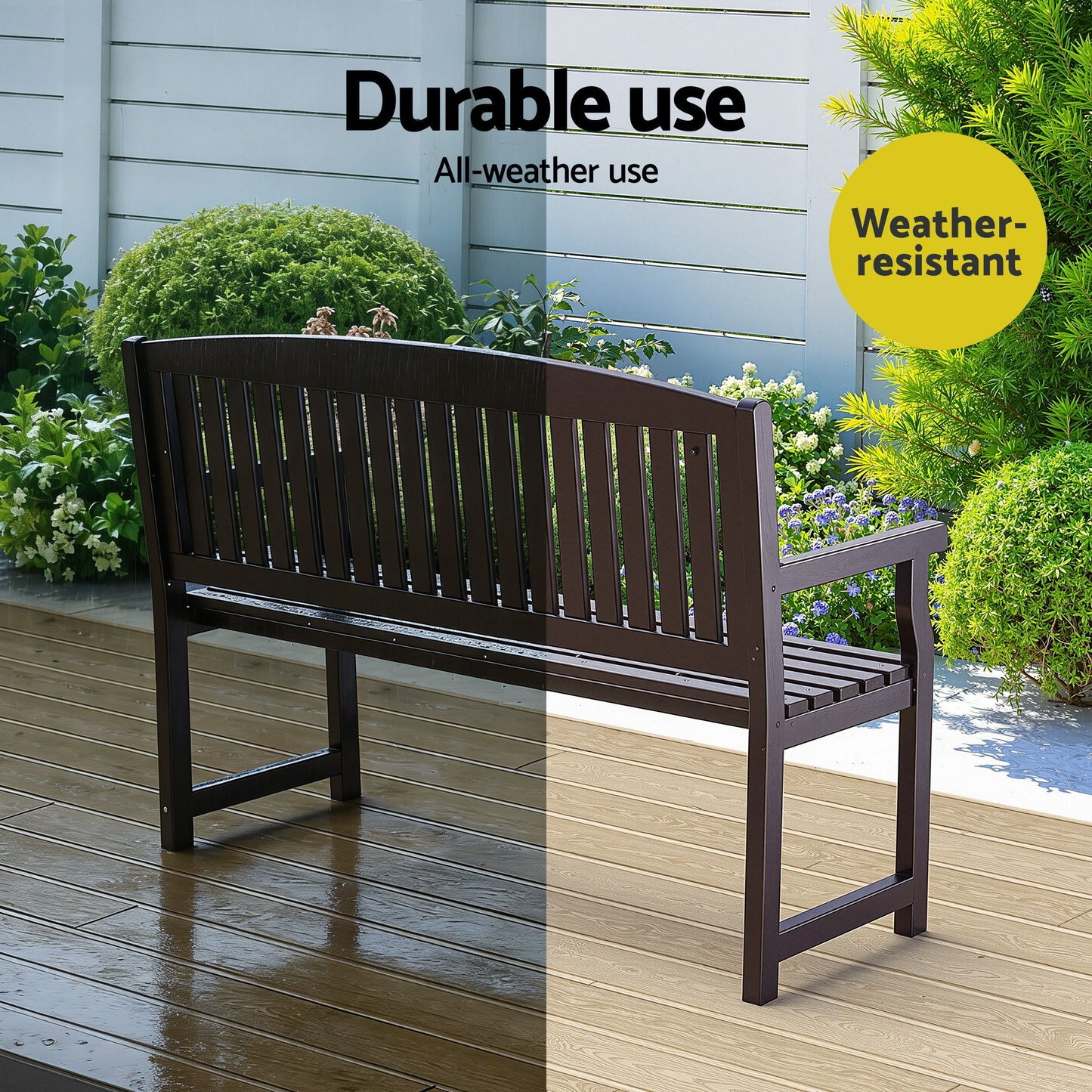 Gardeon Outdoor Garden Bench Wooden 2 Seater Lounge Chair Patio Furniture Brown ODB-4412B-BR