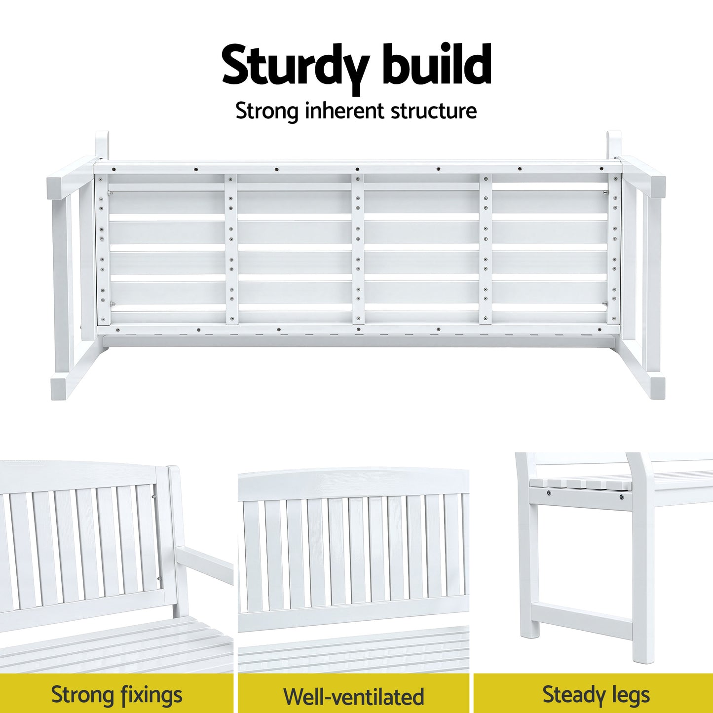 Gardeon Outdoor Garden Bench Wooden 2 Seater Lounge Chair Patio Furniture White ODB-4412W-WH