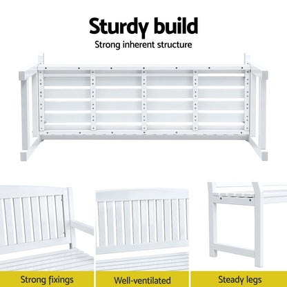 Gardeon Outdoor Garden Bench Wooden 2 Seater Lounge Chair Patio Furniture White ODB-4412W-WH