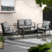 Gardeon Outdoor Sofa Set Lounge Setting Wicker Table and Chairs Garden Patio Furniture ODF-4PC-SOFA-BK-AB