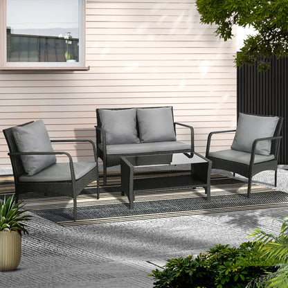 Gardeon Outdoor Sofa Set Lounge Setting Wicker Table and Chairs Garden Patio Furniture ODF-4PC-SOFA-BK-AB